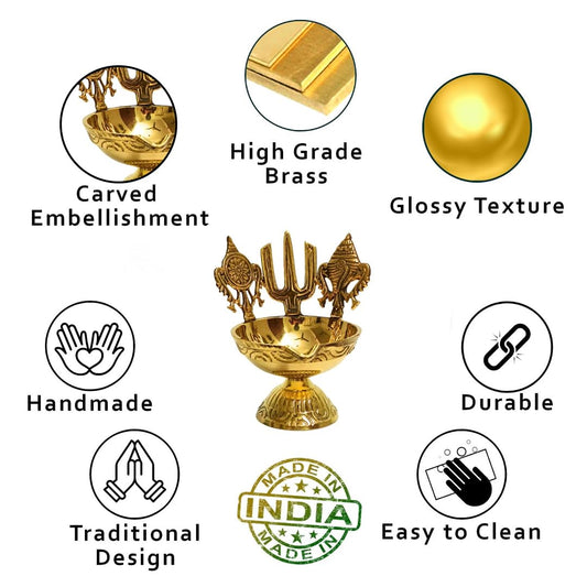 Brass Shank Chakra Diya | Sacred Gold Puja Lamp