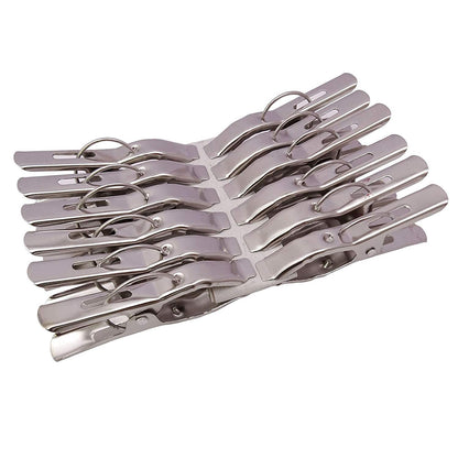 12 Piece Steel Cloth Drying Clip, Silver