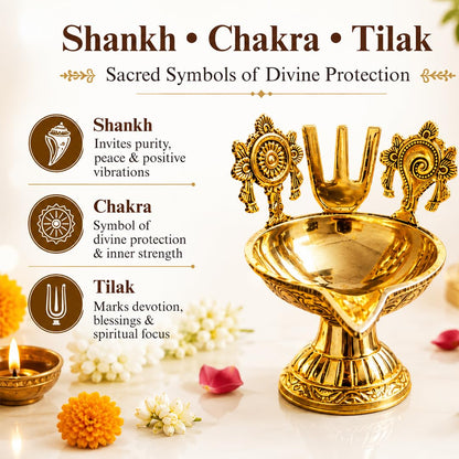 Brass Shank Chakra Diya | Sacred Gold Puja Lamp