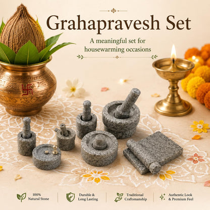 Traditional Mini Stone Grinding Set | Decorative Miniature Kitchen Toys & Puja Craft