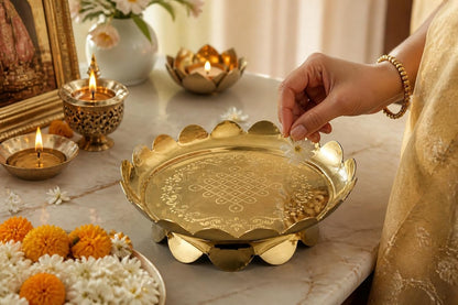 4" Gold Scalloped Kolam Puja Thali