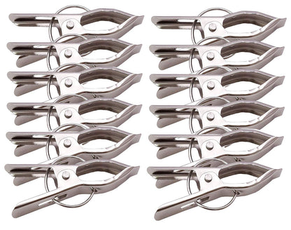 12 Piece Steel Cloth Drying Clip, Silver