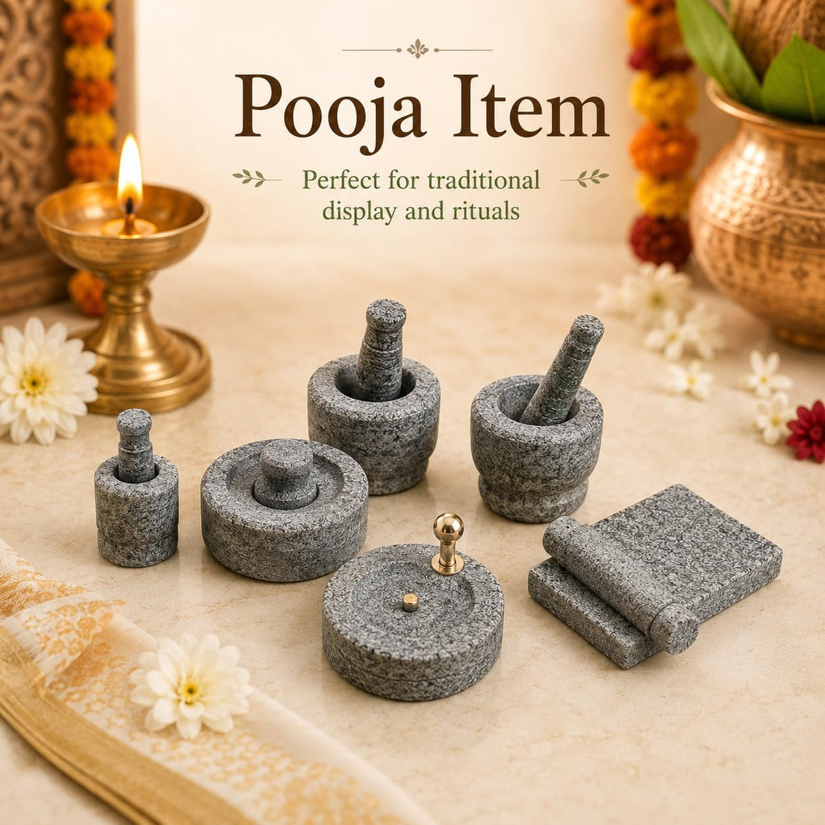 Traditional Mini Stone Grinding Set | Decorative Miniature Kitchen Toys & Puja Craft
