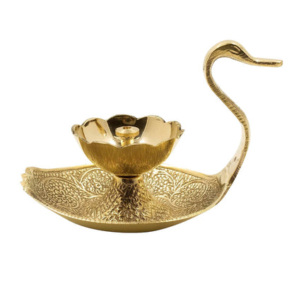 Brass Diya for Puja | Pooja Aarti | Arti Deepak Deepam Oil Lamp for Home Temple Puja Articles Decor Gifts (Duck Nanda)- Swan Diya