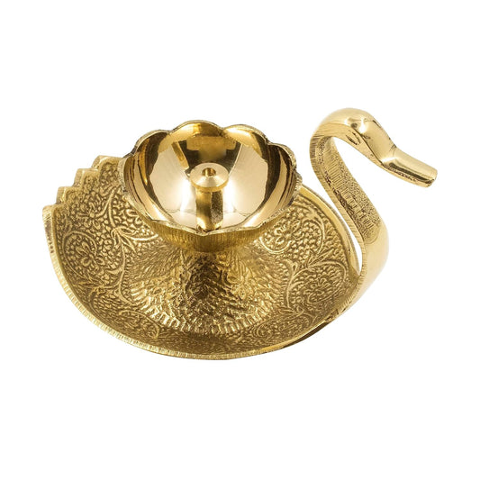 Brass Diya for Puja | Pooja Aarti | Arti Deepak Deepam Oil Lamp for Home Temple Puja Articles Decor Gifts (Duck Nanda)- Swan Diya