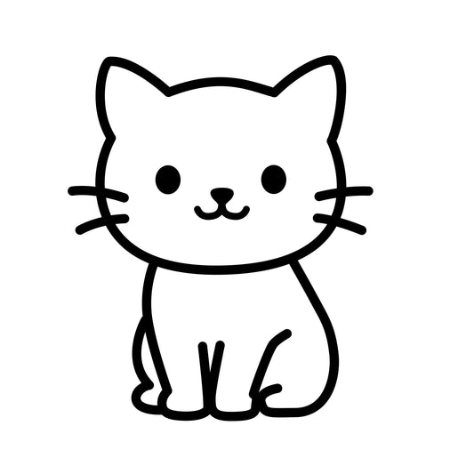 Cute Sitting Cat Vector | Kawaii Line Art Illustration Download
