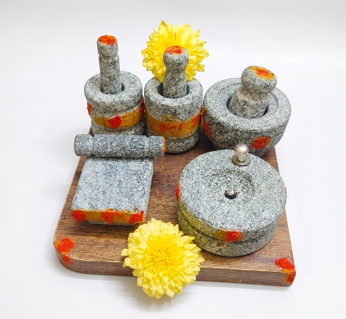 Traditional Mini Stone Grinding Set | Decorative Miniature Kitchen Toys & Puja Craft