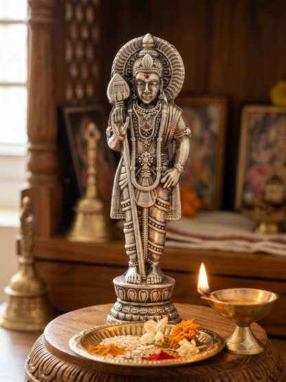 Murugan with Vel Idol – Silver Antique Finish Zinc Alloy Murthi (3.7 Inches)