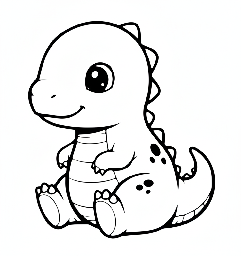 Sitting Baby T-Rex Line Art SVG PNG Digital Download