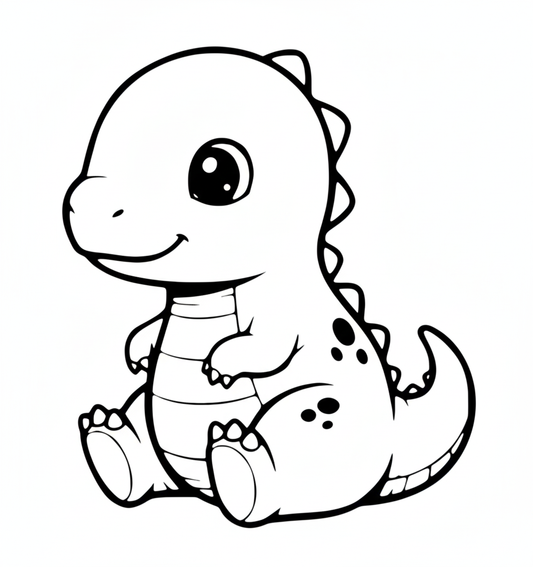 Sitting Baby T-Rex Line Art SVG PNG Digital Download