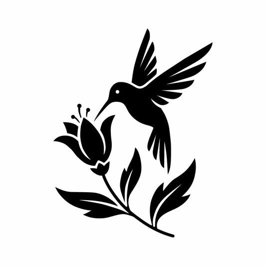 Humming Bird Flower SVG PNG - Elegant Bird Silhouette Vector for Cricut & Silhouette