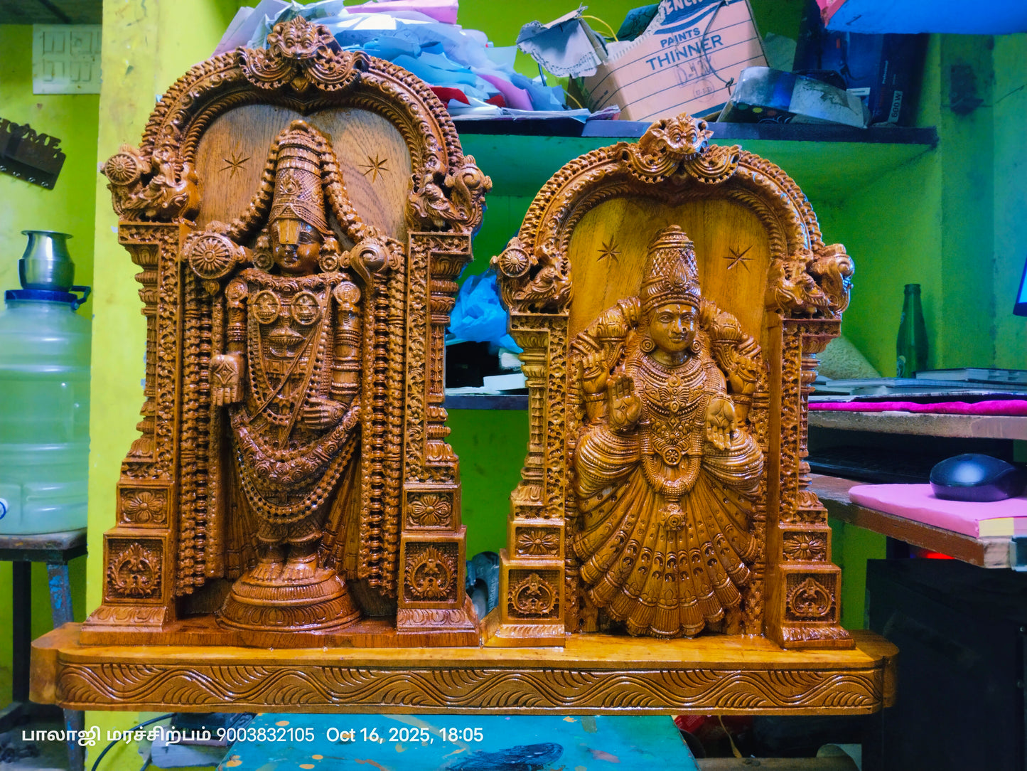 Perumal Thayar Wooden Carving