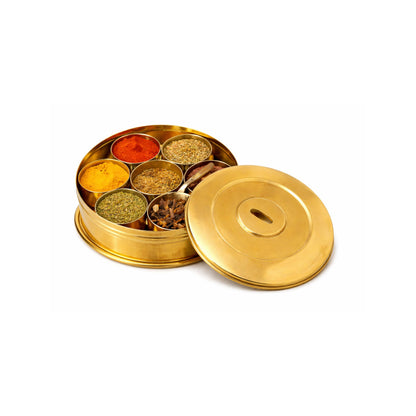 Brass Masala Dabba – 7 Inch Traditional Indian Spice Box