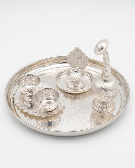 German Silver Wedding Pooja Thali Set with Paneer Chob