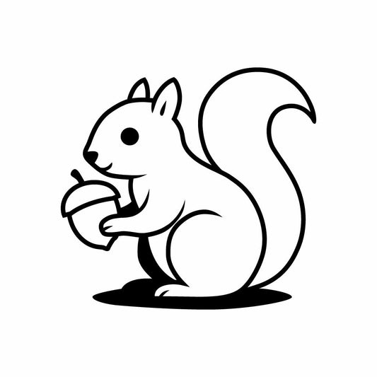 Cute Squirrel SVG Holding Acorn | Forest Animal Line Art | Cricut & Silhouette Cut File