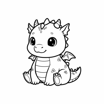Cute Baby Dragon SVG | Kawaii Dragon Clipart | Baby Dragon Coloring Page | Cricut & Silhouette Cut File