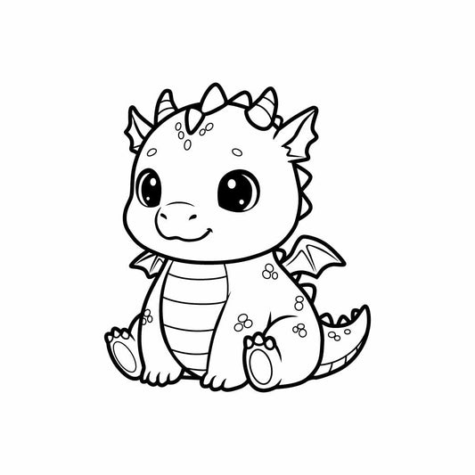 Cute Baby Dragon SVG | Kawaii Dragon Clipart | Baby Dragon Coloring Page | Cricut & Silhouette Cut File