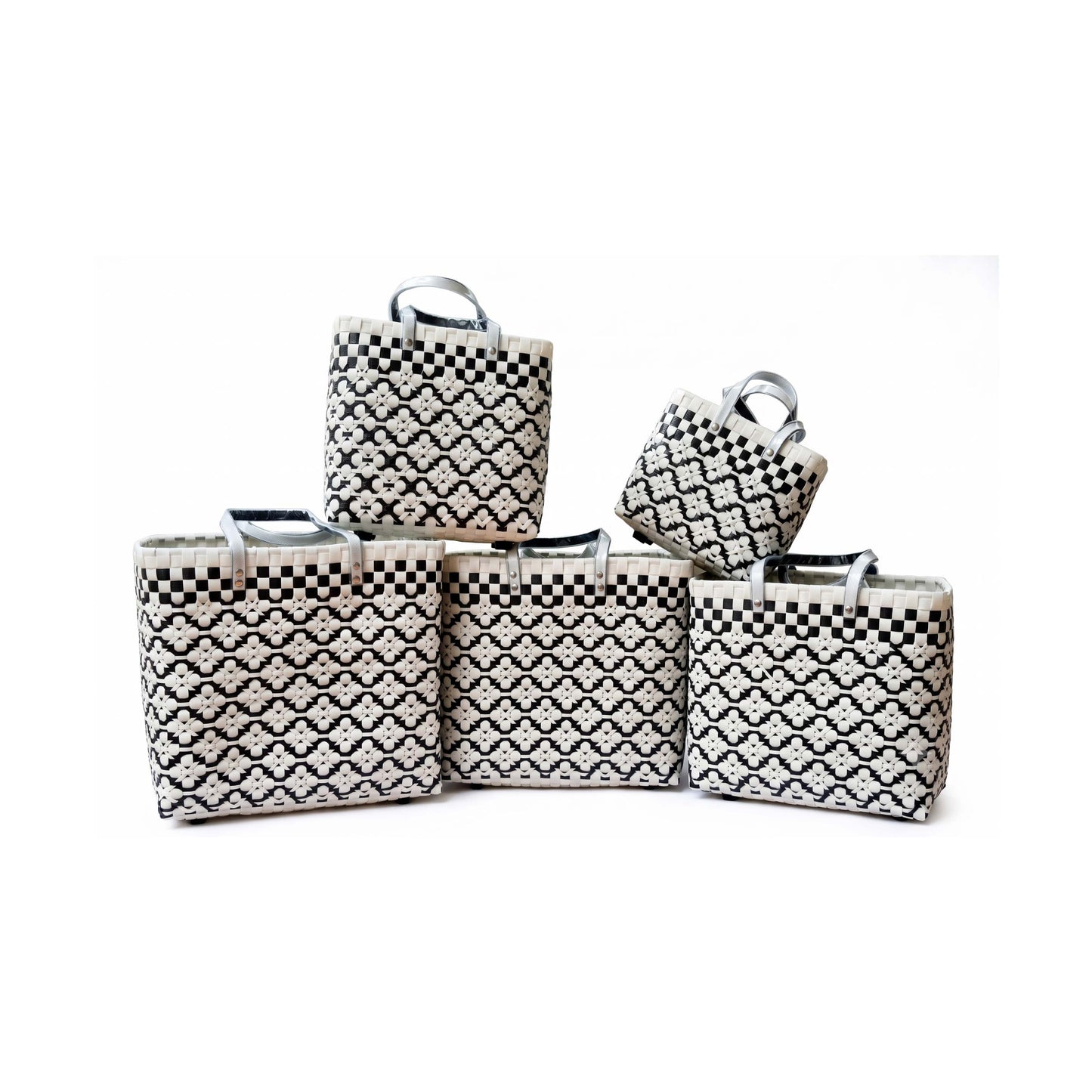 Handcrafted Black and White  Flower Tape Wire Bag