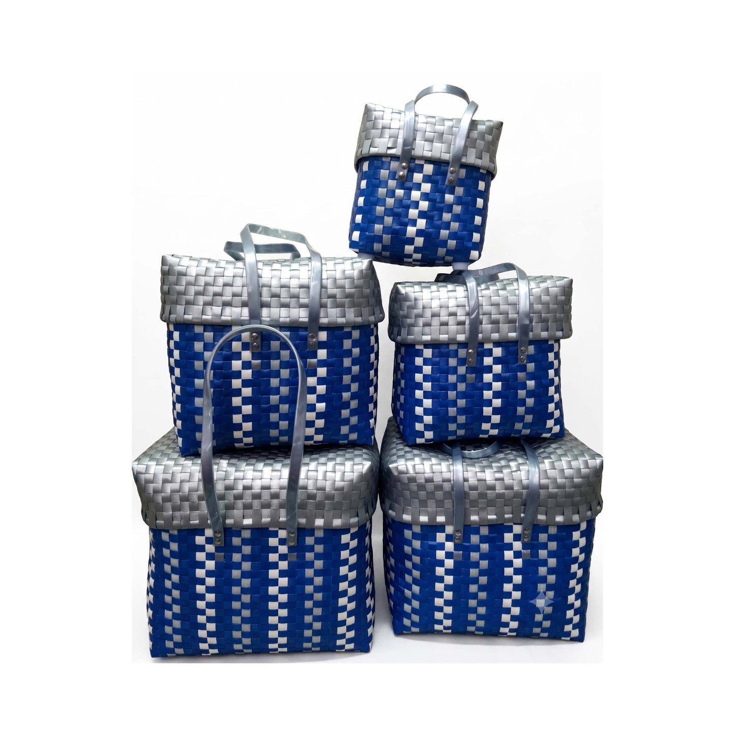 Handcrafted  Blue and Gray Color Tape Wire Bag