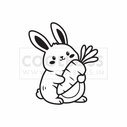 Cute Bunny Holding a Carrot Line Art – Instant Download Digital Vector