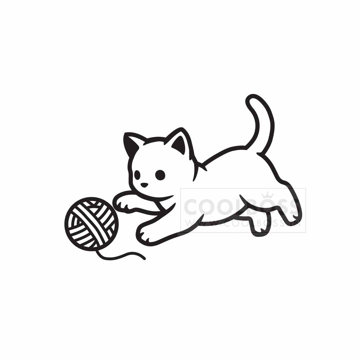 Playful Kitten with Yarn Ball Line Icon – SVG, PNG, EPS Instant Download