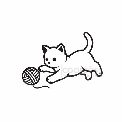 Playful Kitten with Yarn Ball Line Icon – SVG, PNG, EPS Instant Download