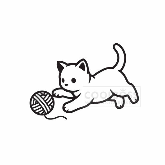 Playful Kitten with Yarn Ball Line Icon – SVG, PNG, EPS Instant Download
