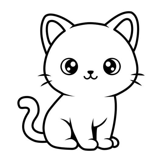 Cute Kawaii Cat Outline SVG PNG EPS - Printable Line Art | Cricut & Silhouette Cut File