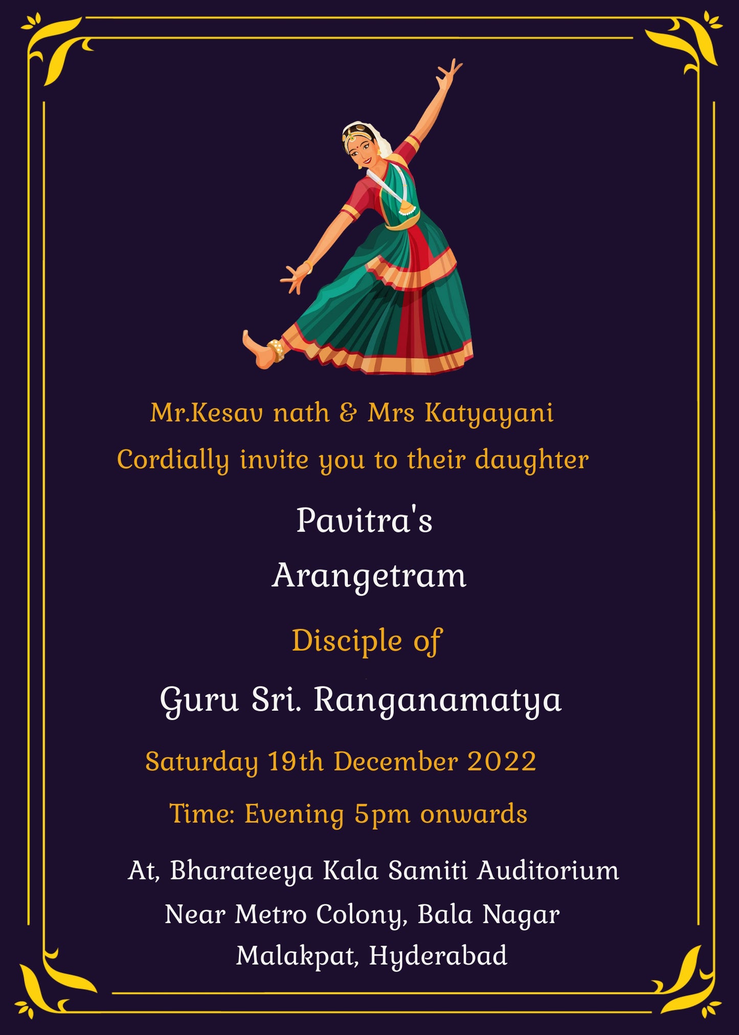 Bharatanatyam Arangetram  Invitation CB0129