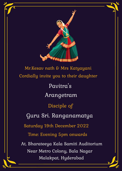 Bharatanatyam Arangetram  Invitation CB0129