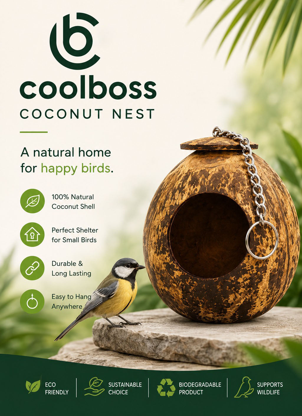 Coconut Shell Bird Nest for Finches and Sparrows