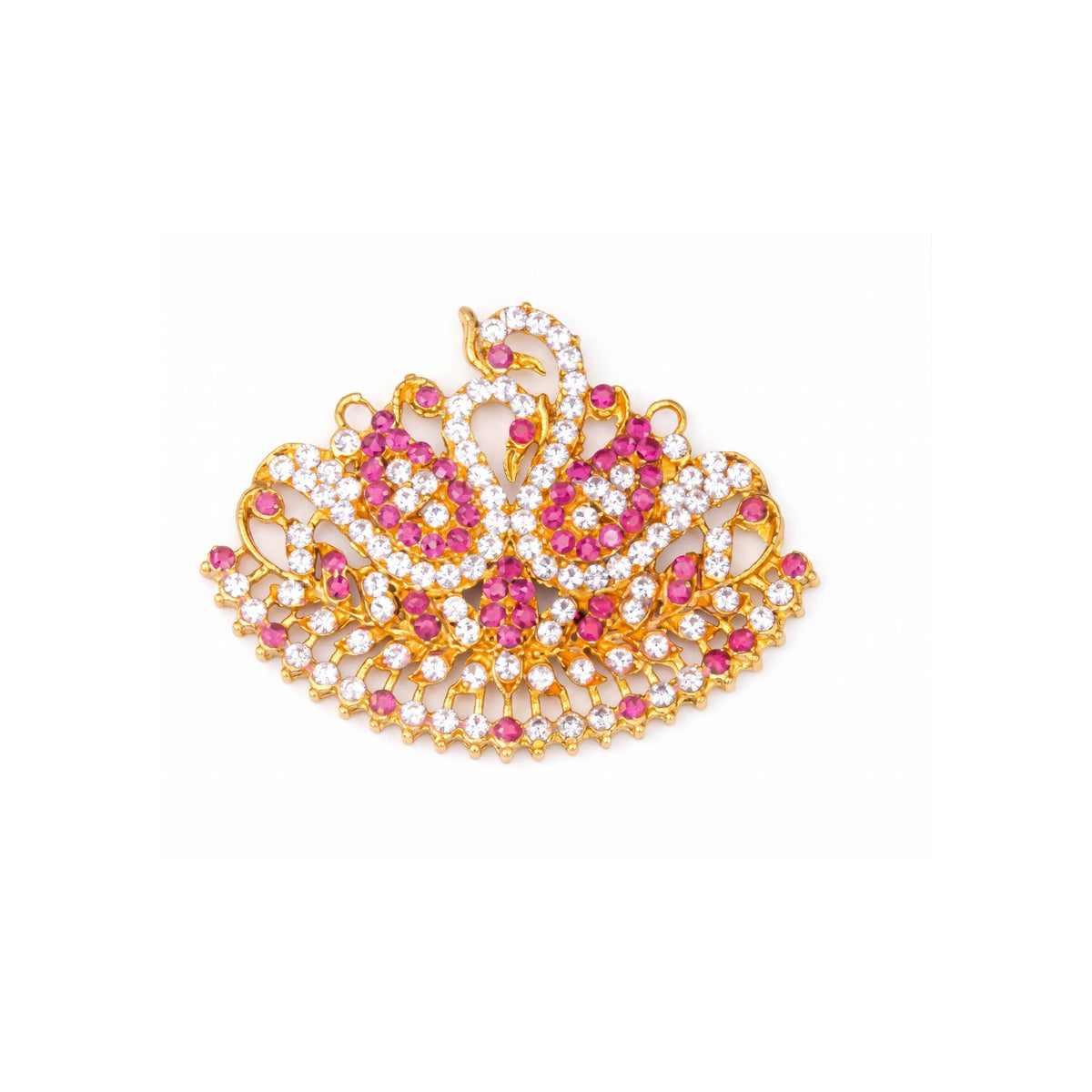 Gold-Plated Annapakshi Swan Pendant with Pink & White Stones
