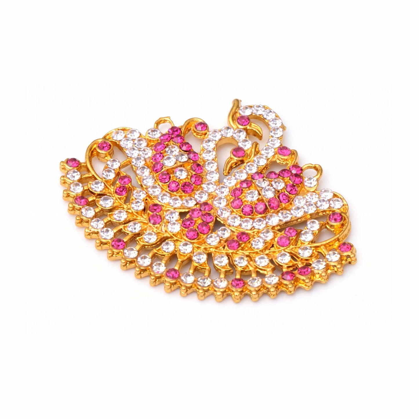 Gold-Plated Annapakshi Swan Pendant with Pink & White Stones
