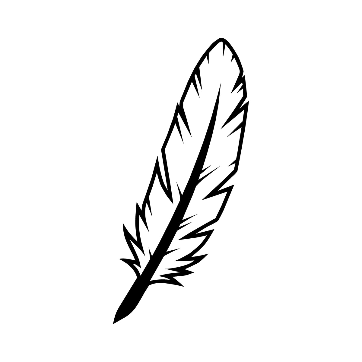 Black and White Feather Vector Illustration – Feather Silhouette & Quill Icon SVG PNG EPS Instant download