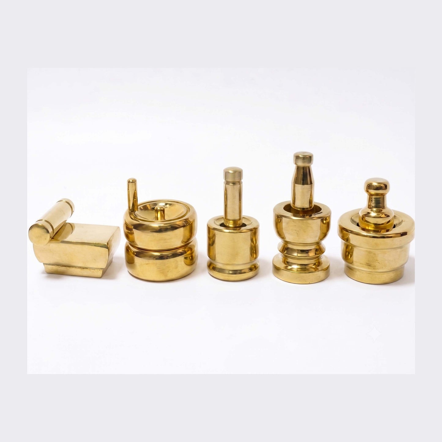 Coolboss Handcrafted Brass Miniature Grinding Tools Set - 5 Piece Traditional Indian Kitchen Collectibles (Bhatukali / Golumani)