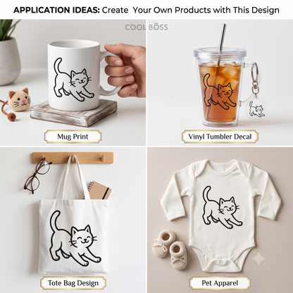 Playful Stretching Kitten Line Icon – SVG, PNG, EPS Instant Download