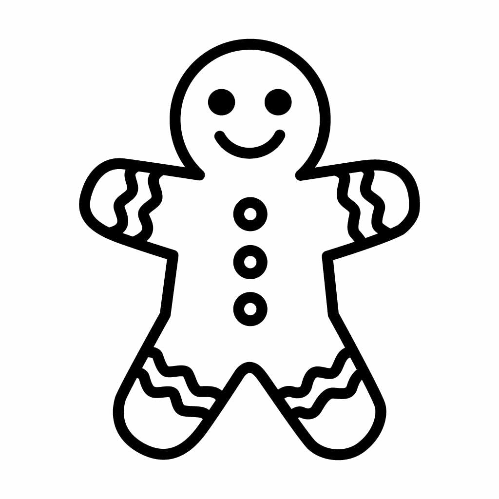 Gingerbread Man Line Art SVG PNG | Christmas Cookie Outline | Cute Holiday Vector Clipart