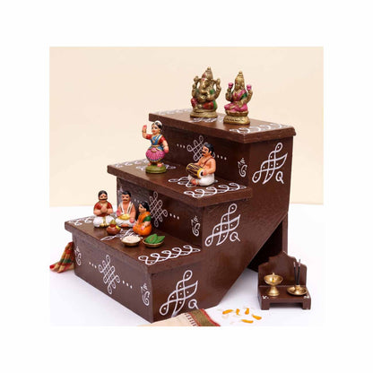 Coolboss Golu Padi - 7-Inch 3-Step Miniature Wooden Stand for Navratri Dolls