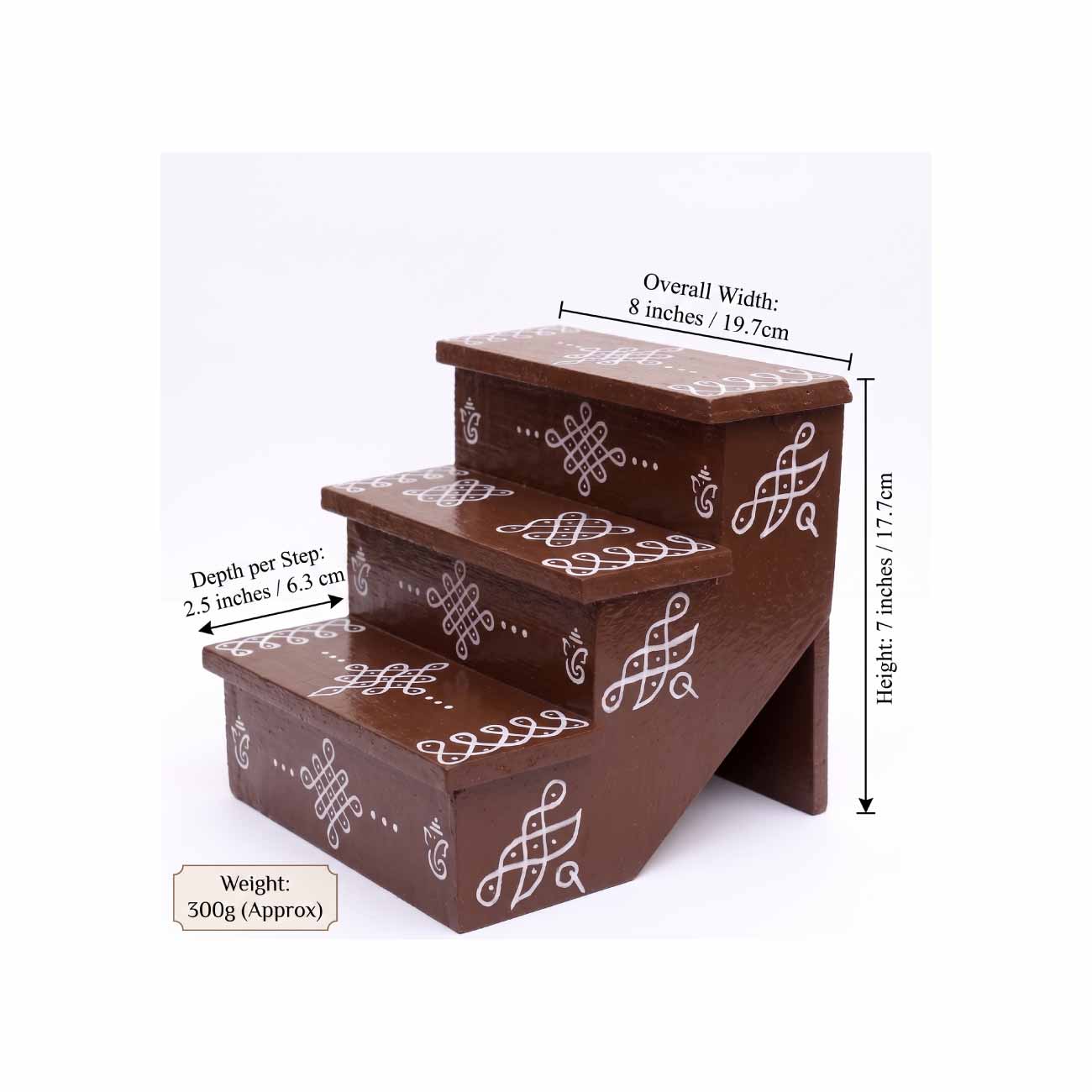 Coolboss Golu Padi - 7-Inch 3-Step Miniature Wooden Stand for Navratri Dolls