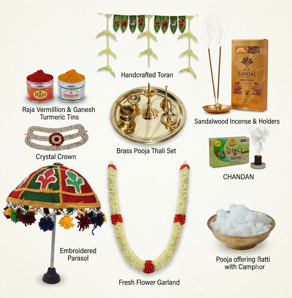 Complete Brass Puja Kit for Ganesh Chaturthi & Krishna Jayanthi – Decor & Essentials Set