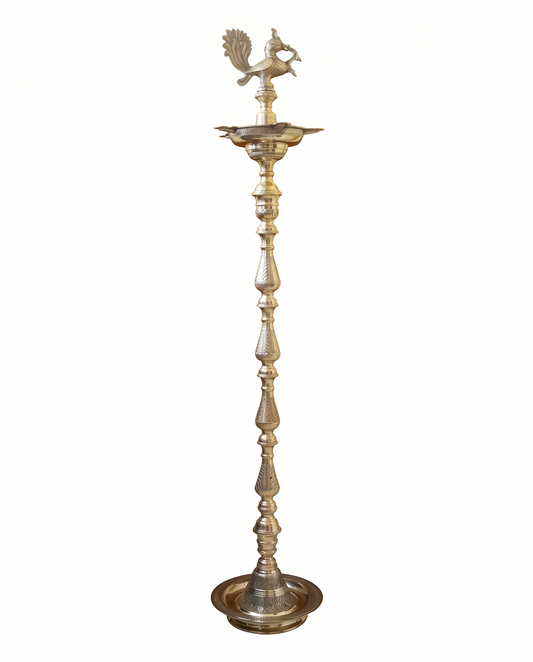 7ft Brass Peacock Standing Diya Mayil Vilakku