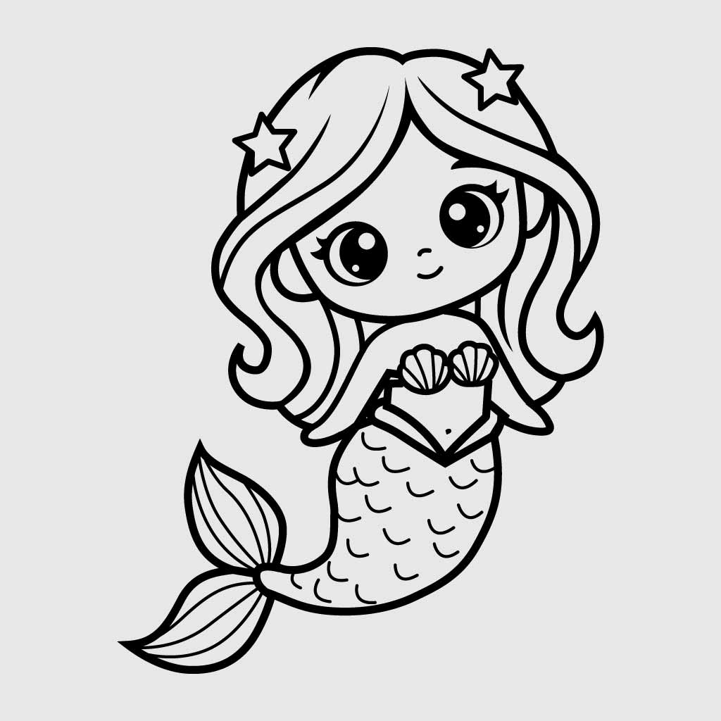 Kawaii Mermaid Clipart SVG - PNG & EPS
