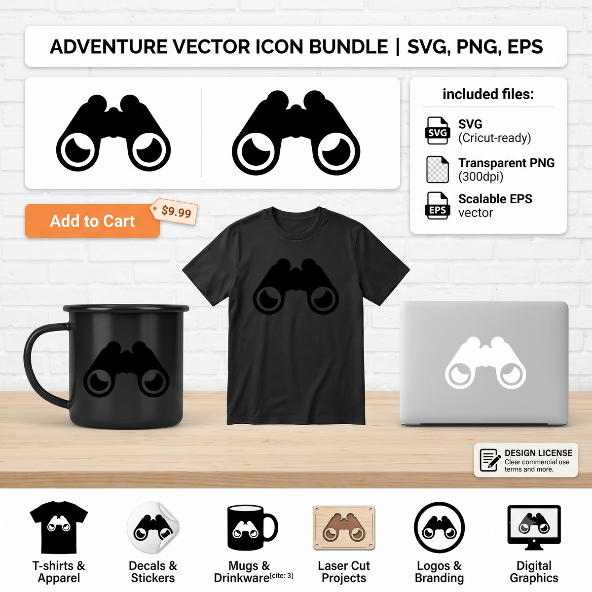 Minimalist Binoculars Silhouette Vector Illustration | SVG PNG EPS Instant Download