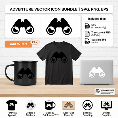 Minimalist Binoculars Silhouette Vector Illustration | SVG PNG EPS Instant Download