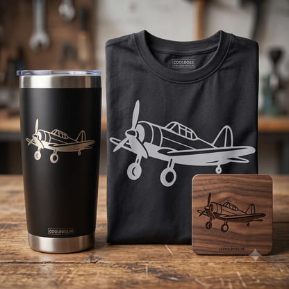 Vintage Propeller Airplane SVG, Vintage Fighter Plane Vector Clipart, Monochromatic Airplane Silhouette EPS PNG Instant Download