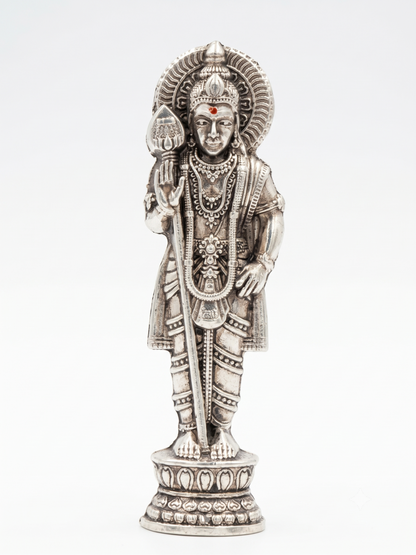 Murugan with Vel Idol – Silver Antique Finish Zinc Alloy Murthi (3.7 Inches)