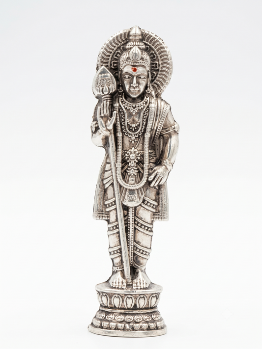 Murugan with Vel Idol – Silver Antique Finish Zinc Alloy Murthi (3.7 Inches)