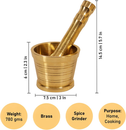 Premium Brass Mortar and Pestle Set | Traditional Spice Grinder & Herb Crusher
