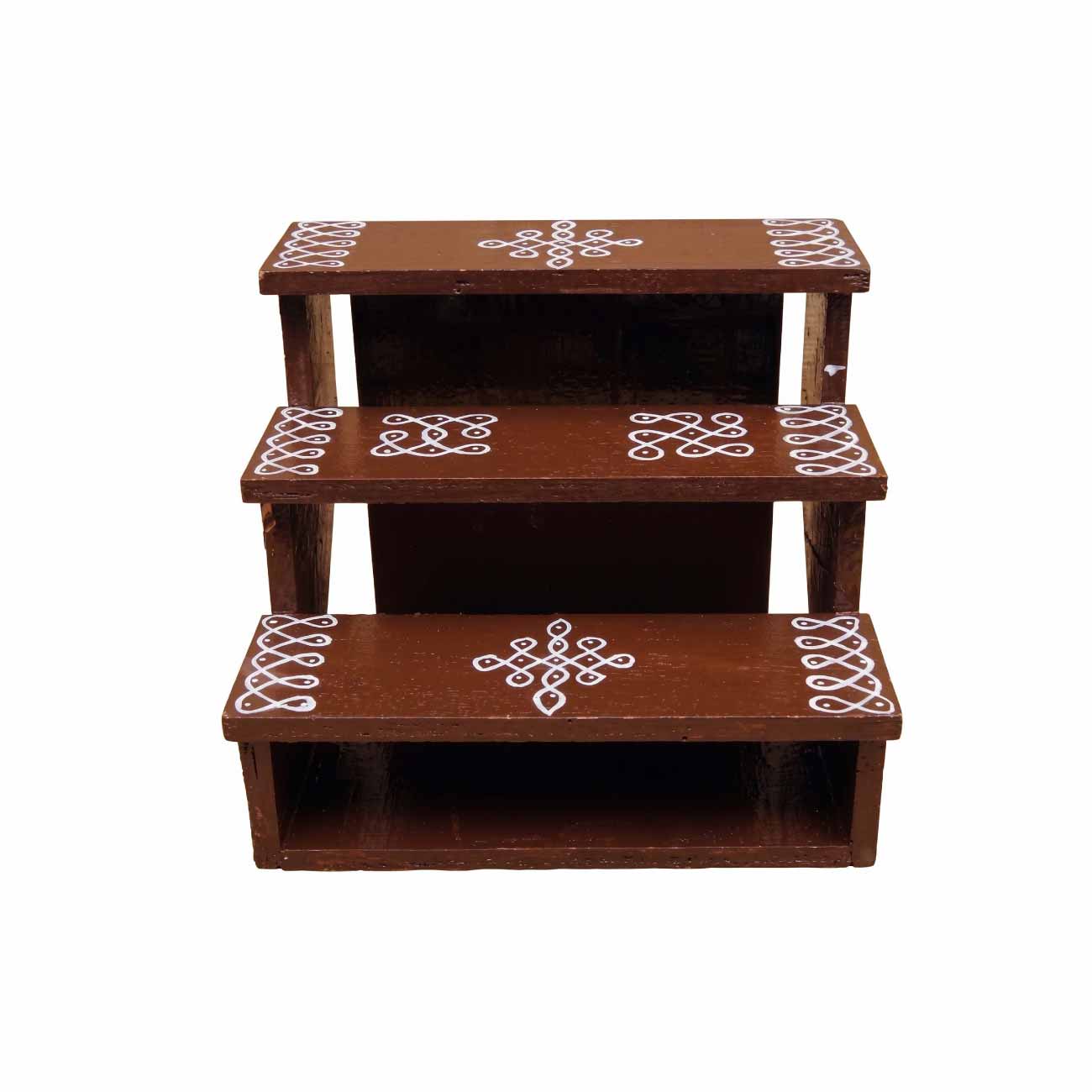 Coolboss Golu Padi - 7-Inch 3-Step Miniature Wooden Stand for Navratri Dolls