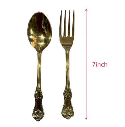 Brass Spoon and Fork Set – 7 Inch | Traditional Indian Dining Cutlery